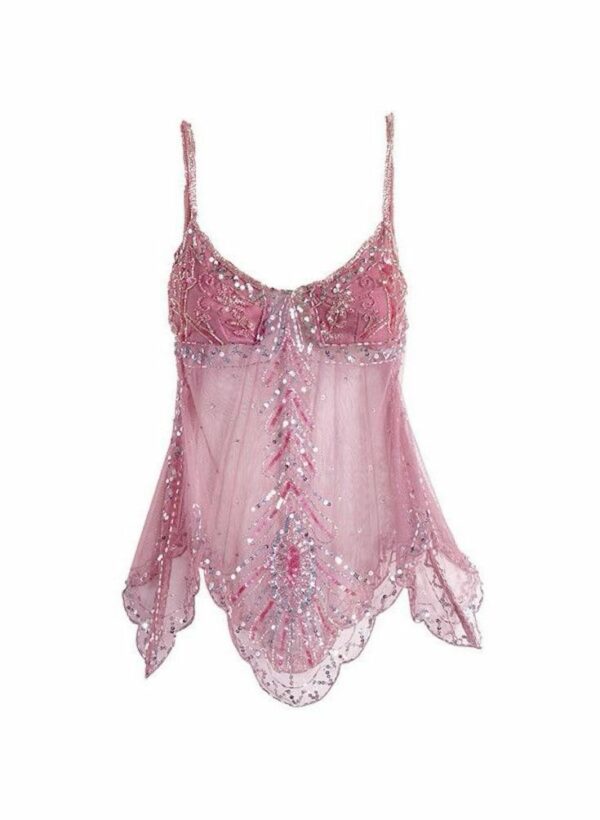 y2k pink glitter tank top